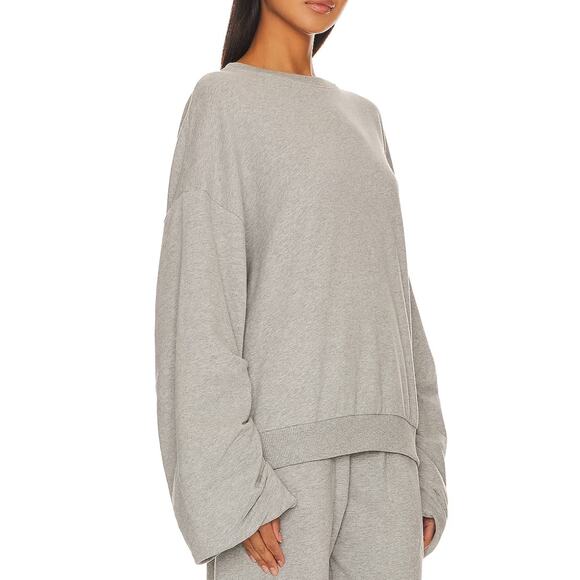 GRLFRND Oversized Gather Sweatshirt Medium Gray Slouchy Ruched Sleeves $215 NEW - Picture 2 of 8